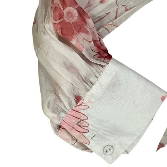 Sante Grace Vetements Mini Dress Sheer Pink Floral Empire Waist Long Sleeve - Picture 9 of 12